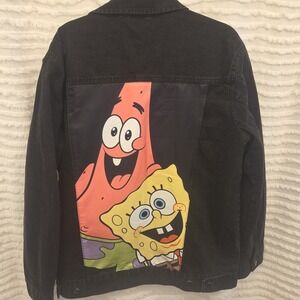 Nickelodeon SpongeBob Patrick Denim Trucker Jacket Black Sz LARGE